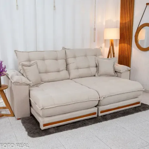 Sofá Retrátil Barcelona 4 Lugares Bege