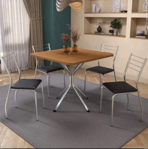 Mesa de Jantar Calenza 90 cm com 4 Cadeiras Cromado/Canela - Kappesberg