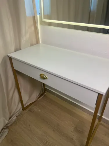 Bancada para Maquiagem/Penteadeira com Gaveta - Branco e Dourado