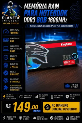 Memória ram DDR3 8gb para Notebook " produto novo " ( 3 meses de garantia )