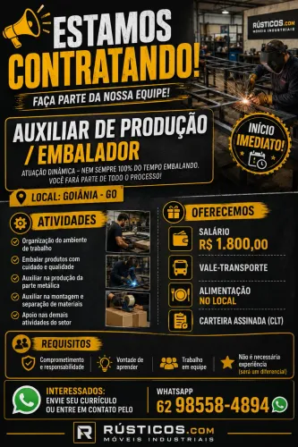 Vaga de emprego auxiliar de produção e embalador