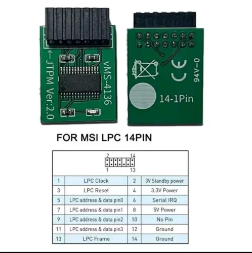 MÓDULO TPM PARA PLACA MAE X99. ASUS E MSI 14 PINOS