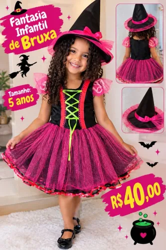 Vestido com chapéu bruxinha