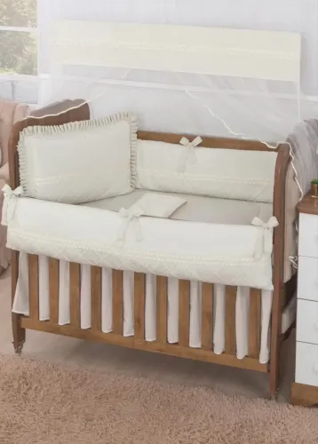 Kit berço pérola palha completo, 10 peças - Linha Luxo