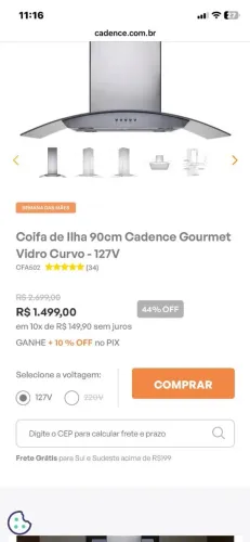 Coifa de ilha Cadence gourmet 
