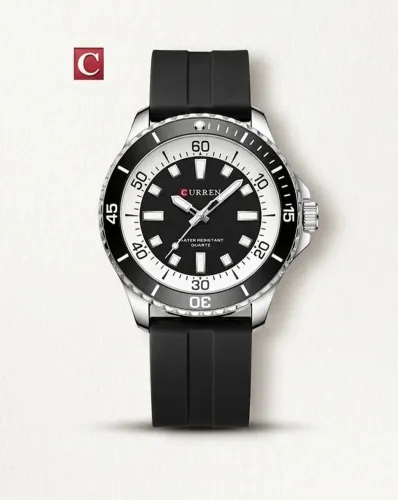 Relógio Masculino Curren Esportivo Estilo Diver Imponente 45mm Bisel Preto Puls Silicone