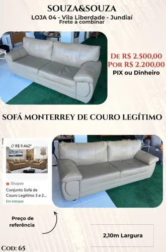 Sofá de couro 3 lugares