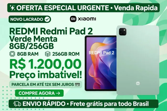 Tablet Redmi Pad 2 Xiaomi 256GB 8GB Ram Tela 11 Original