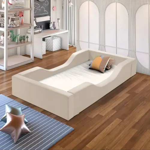 Cama Espumada Montessoriana Infantil com colchão - Cor Bege - 170 cm x 90 cm