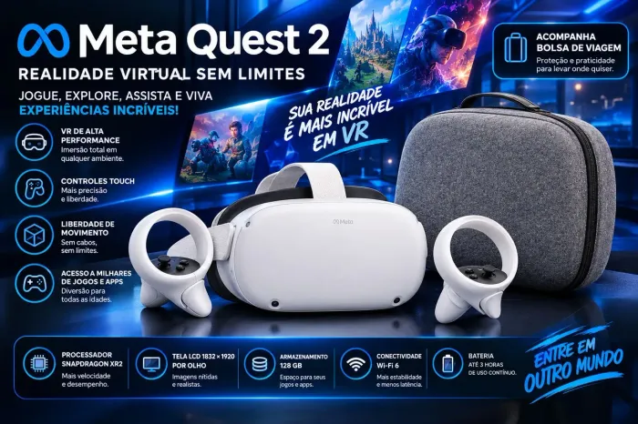Óculos de Realidade Virtual - Meta Quest 2 com caixa + Acessórios