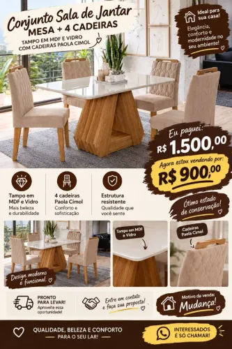 VENDE-SE MESA + 4 CADEIRAS 