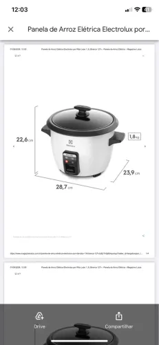 Panela de Arroz Elétrica Electrolux por Rita Lobo 1,3L Branca 127v