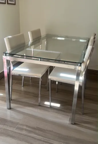 Mesa inox vidro 4 cadeiras