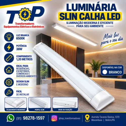 Luminária Slim Calha LED 36W - 1,20m - 6500K