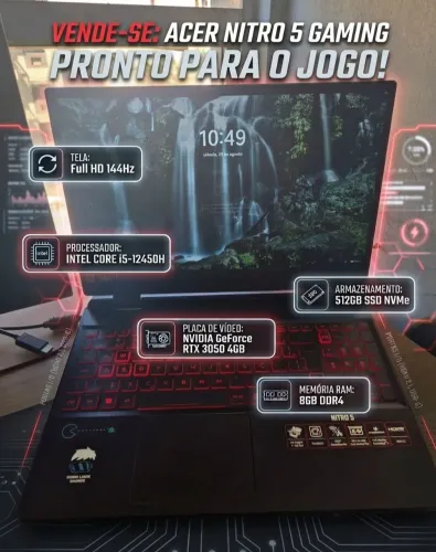 Acer nitro 5 RTX 3050, I5 12450H, Tela 144hz, RAM 8G