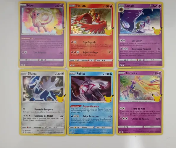 Combo 6 cartas Pokémon Lendários - Edição 25 anos Celebrações