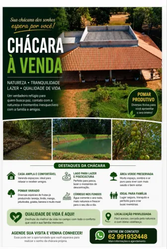 Chácara a venda próximo a Anápolis apenas 2 km de estrada de chão 