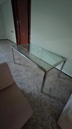 Mesa de Aço Inox com tampa de vidro