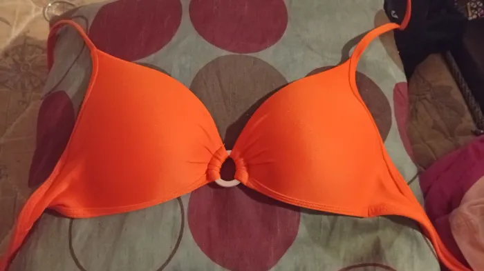 Biquíni Laranja Neon com Argola P + Calcinha Estampada Colorida GG