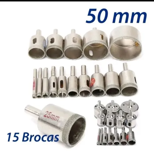 Kit serra copo diamantadas vidro, cerâmicas, granito e concreto de 6mm até 50mm R$99,90