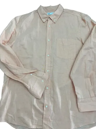Camisa Zara linho e algodão laranja claro nova veste M