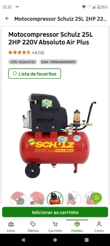 Motocompressor Schulz 25L 2HP 220V Absoluto Air Plus