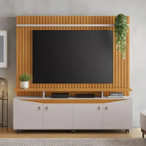 "Design Elegante e Funcionalidade: Home Conceito com Painel Ripado para TVs de até 65?"