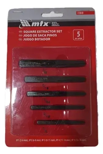 JOGO EXTRATOR SACA PARAFUSOS PINOS QUADRADA RETA C/5PCS MTX