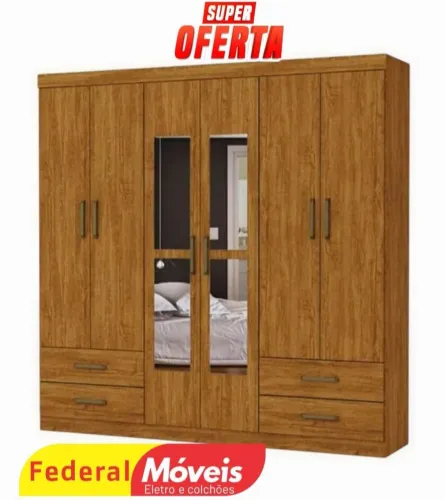 Guarda Roupa com 6 Portas, 4 Gavetas e Espelho - Novo e Cheio de Charme!