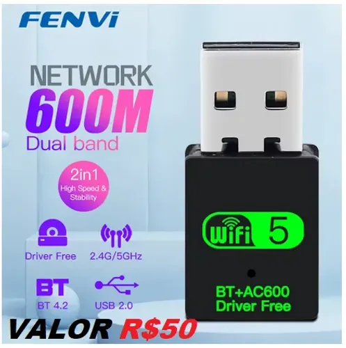 Adaptador Wi-Fi 5 USB dual band com Bluetooth