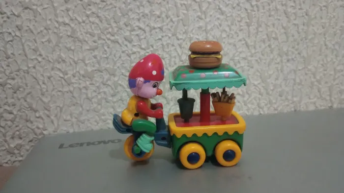Clown Peddler Cart pull-back colecionável vintage anos 80 funcionando
