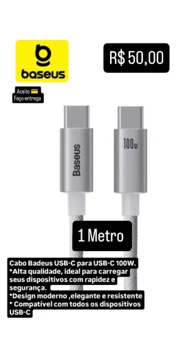 Cabo USB-C Baseus 100W 1 Metro