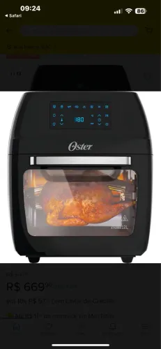 Fritadeira Oster 3 Em 1 Fryer Digital 12| 1800w Preta 110v Cor Preto
