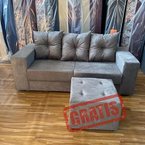 Última semana de promoção, sofá com almofadas e puff. Frete grátis 