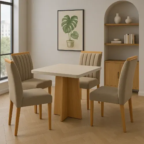 Mesa de Jantar Jade 90x90 c/ 4 Cds Valdemoveis - Entrega Rápida! 
