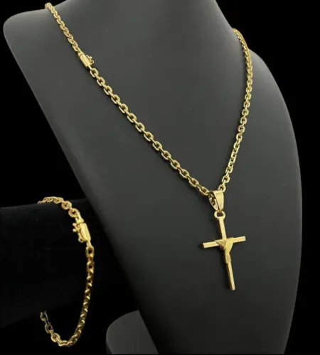 Kit cordao pingente pulseira banhado a ouro 18k