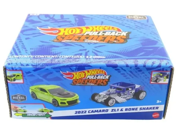 Kit com 2 Carrinhos Miniaturas Hot Wheels Pullback Speeders Metal Mattel