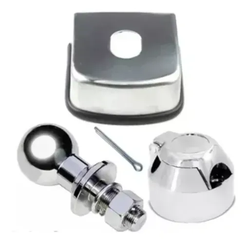 Kit para Engate Reboque Bola 50mm Aço Inox Capa Tomada Cromada Kit reboque Kit carretinha 