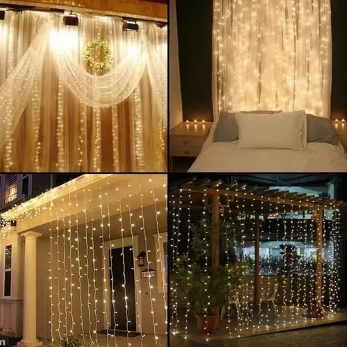 Cortina Led 3x3 320 Leds Fixa Branco Quente 110v Decoração Festa Casamento Aniversario