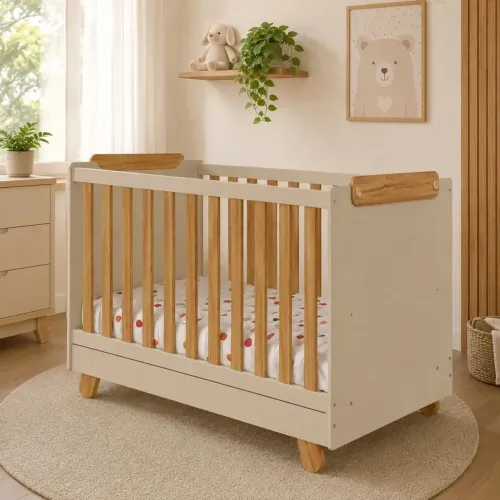 Berço Infantil Peroba 4 em 1 Pingo Off White / Amêndoa 100% MDF <br>