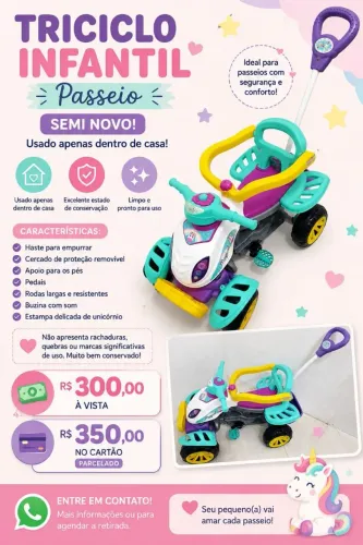 Quadriciclo infantil Maral, semi-novo, só usado dentro de casa