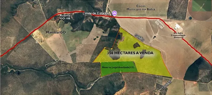 Fazenda à venda Goiás há 7km de Mambai, divisa Bahia, Rodovia GO-108, lavoura de soja.