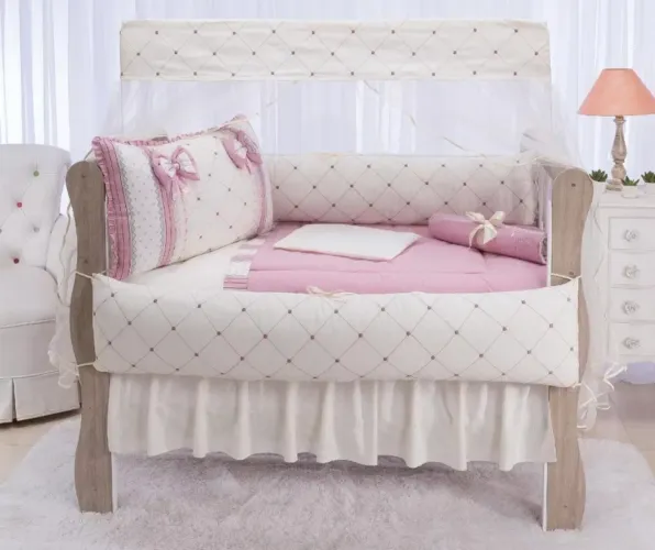 KIT MINI BERÇO COMPLETO LUXO ROSA - EXCELENTE ESTADO