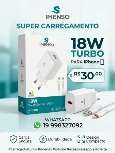 Imenso carregador 18w iPhone ims232bl
