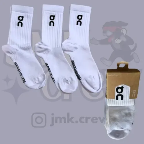 Meias On Running Logo Sock High 3P Brancas | Kit 3 Pares
