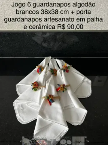 Guardanapo algodão + porta-guardanapo colorido