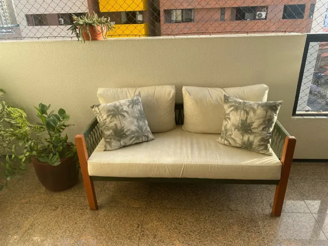 Conjunto poltrona madeira e corda náutica