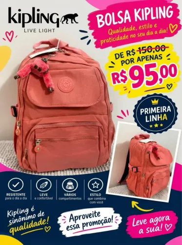 Bolsa Kipling Primeira linha na cor SALMÃO