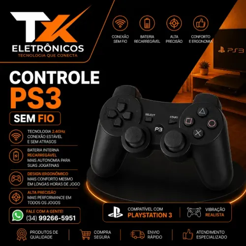 Controle para Ps3 PlayStation 3 Sem Fio - Novo