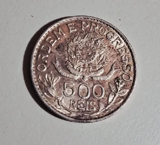 Moeda Brasil 500 Réis Prata 1913